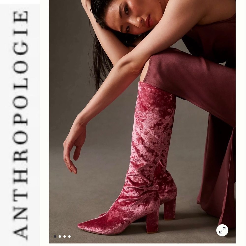 NEW Anthropologie x Silent D Komass Pink Crushed Velvet Boots  38